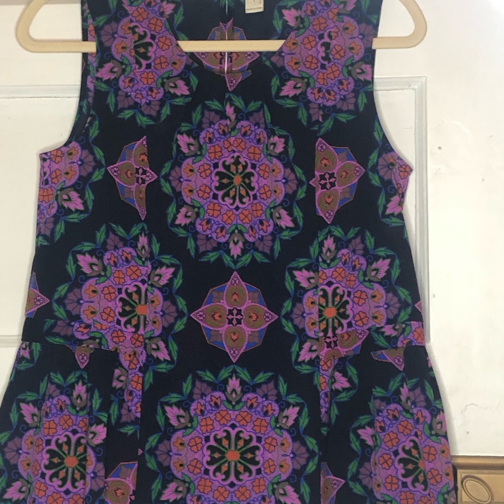 J. Crew Black Tank with Purple and Green Medallion Print